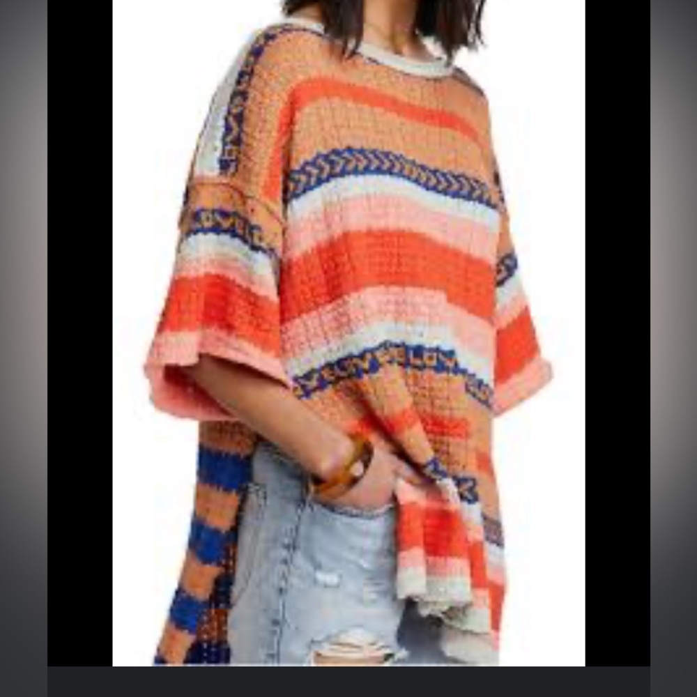FREE PEOPLE Hidden love oversized tunic sweater top stripe knit xS